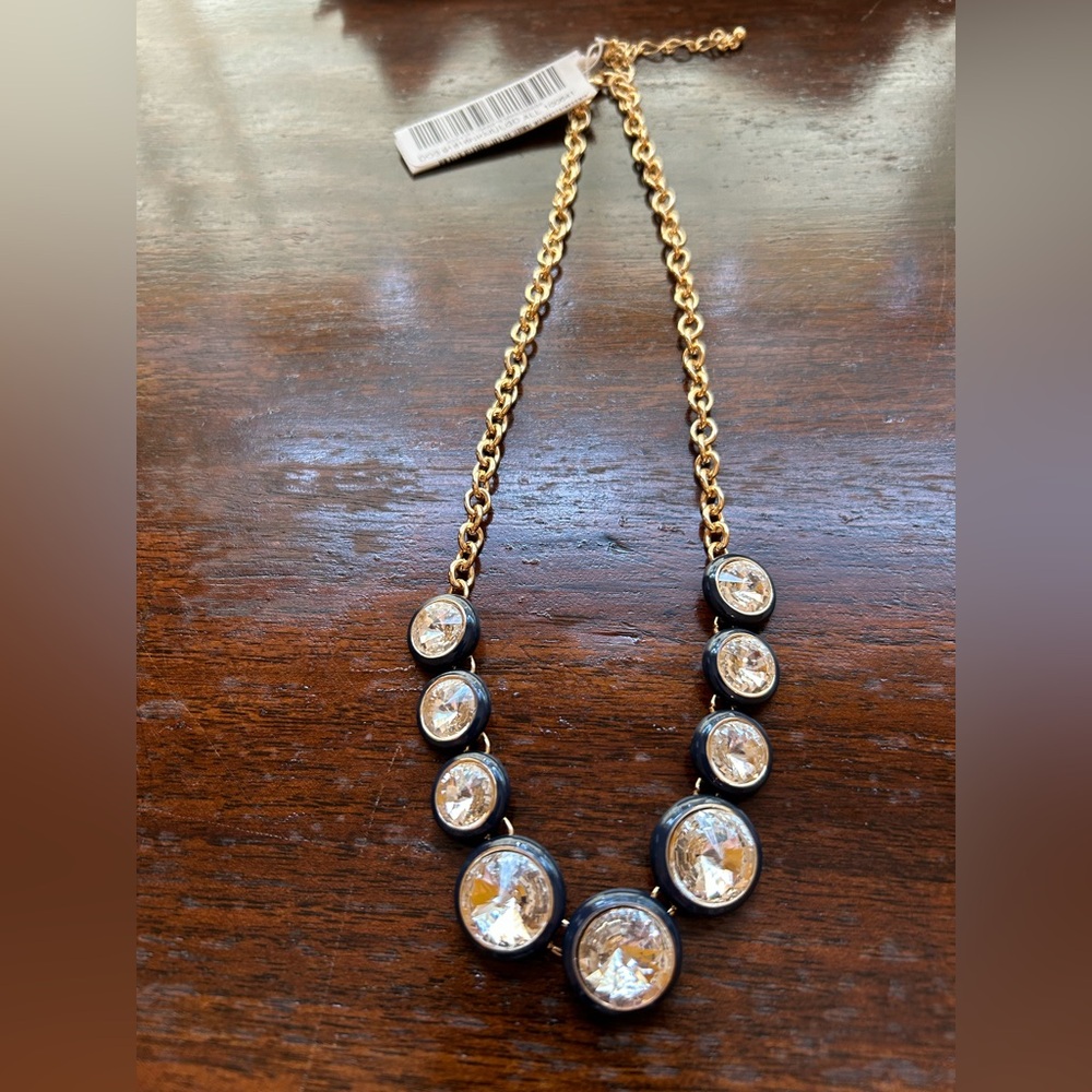 Elegant Gold and Navy Blue CZ Necklace and Earrings Set with 2 Pair Earrings NWT
